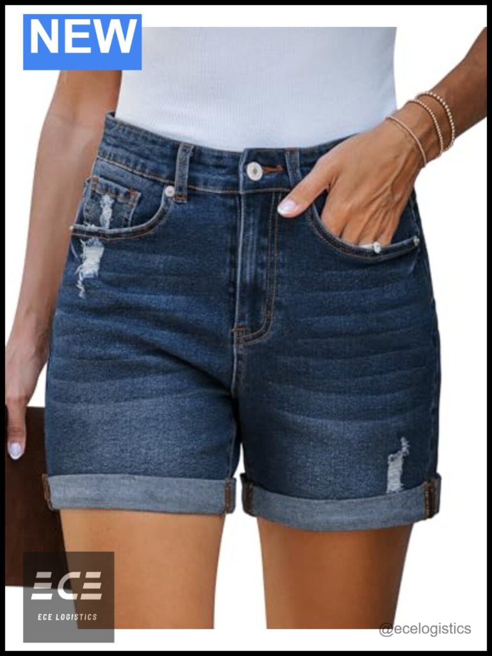 High Waisted Ripped Denim Jean Shorts Rolled Hem Stretchy Summer Jorts